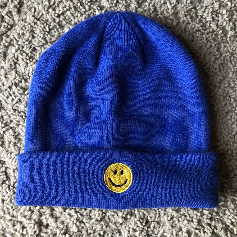Royal blue smiley face beanie